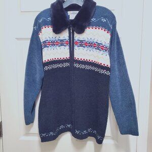 Zipper-Front Cardigan w/Fluffy Collar
